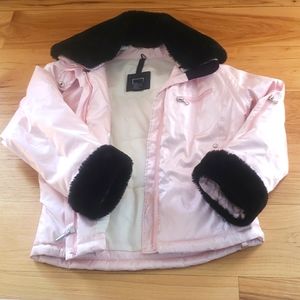 Nils 2P Signature Shiny Pink Ski Jacket with faux fur black cuffs and collar